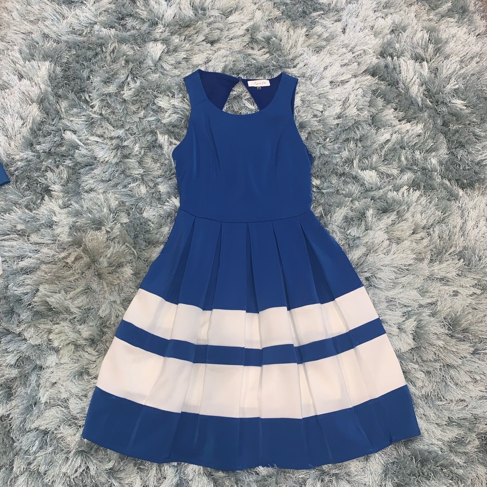 Sugarlips Blue and Cream Halter Fit and Flare Dress